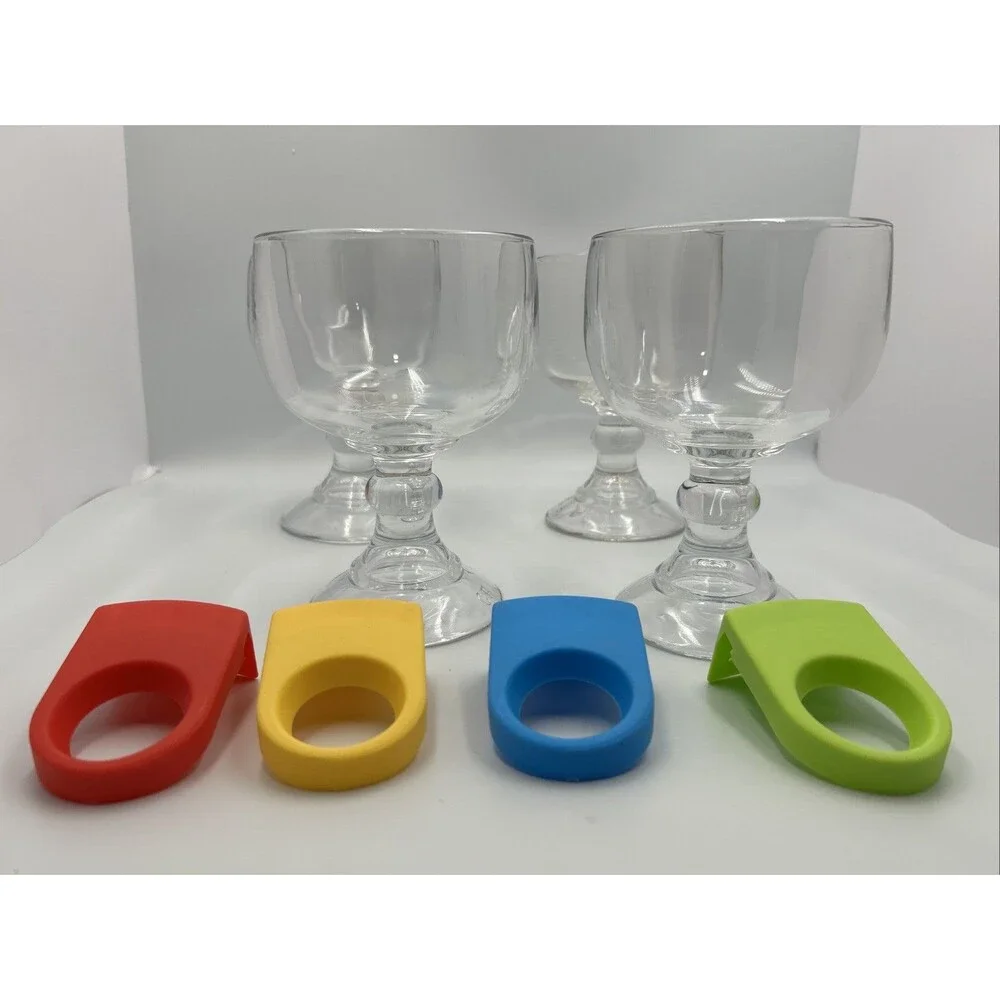 CHEFCAPTAIN Extra Large Heavy Goblet Margarita Glasses Set of 4 w/Clips NIB